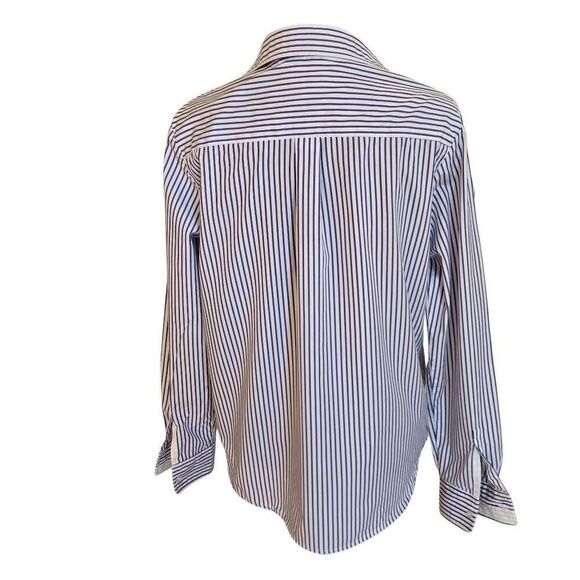 Cortland Park Womens Striped 1/4 Button Long Sleeve Shirt Blue White Size Medium - Picture 4 of 11